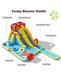 7-in-1 Inflatable Dual Slide Water Park Bounce House Without Blower