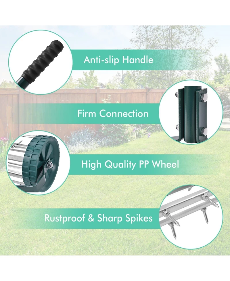 18 Inch Rolling Lawn Aerator with Anti-slip Handle and Tine Spikes