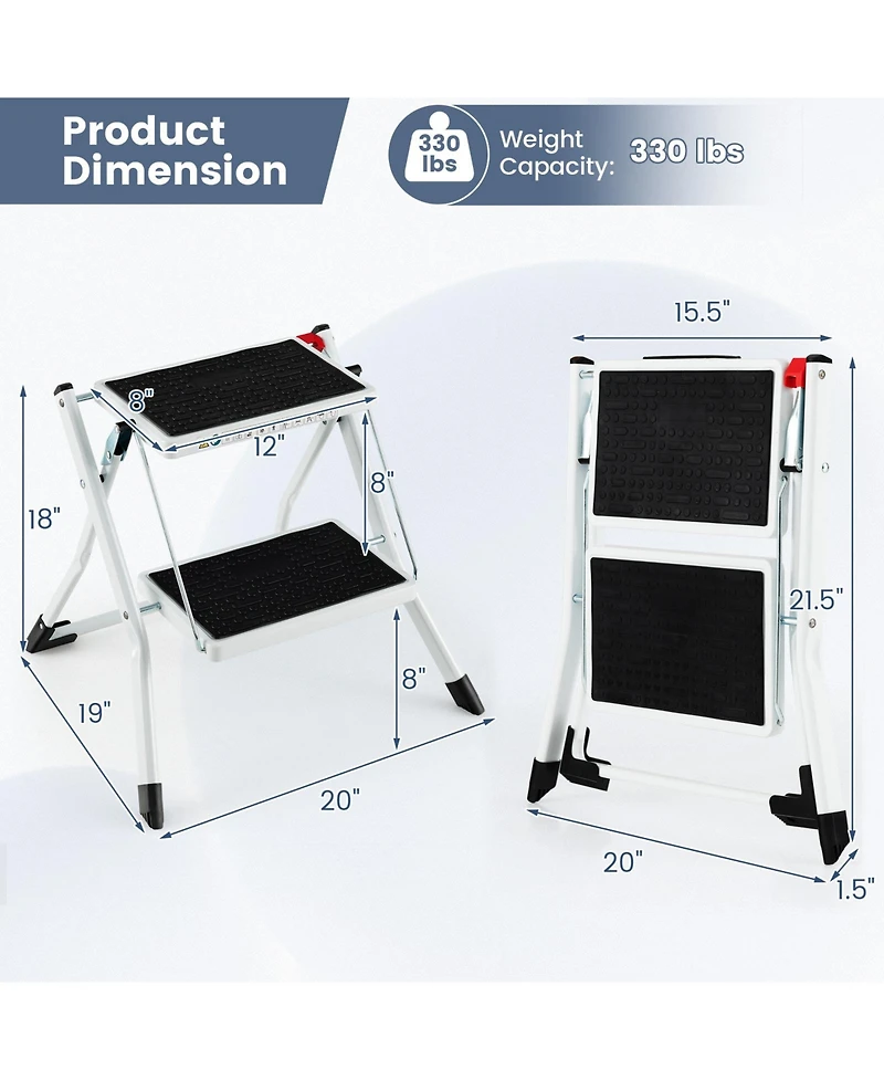 Folding 2 Step Ladder with Anti-Slip Pedal and Large Foot Pads
