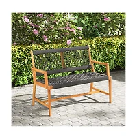 Outdoor Acacia Wood Bench with Backrest and Armrests