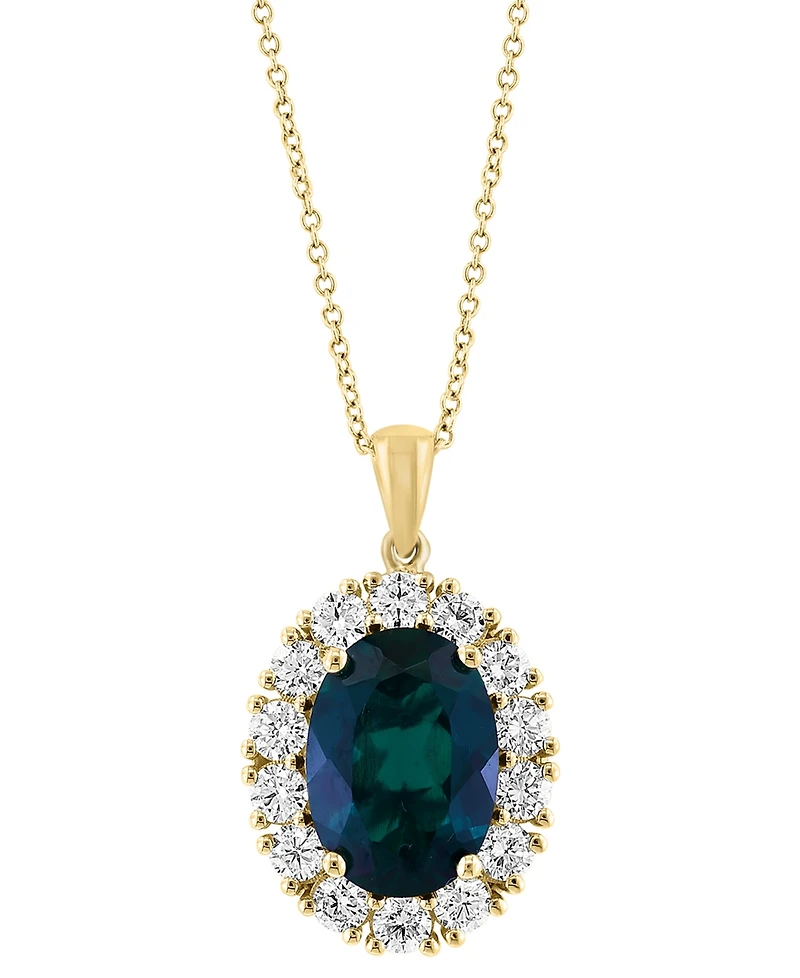 Effy Lab Grown Ruby (6-3/4 ct. t.w.) & Diamond (1-3/8 Oval Halo 18" Pendant Necklace 14k Gold