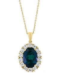 Effy Lab Grown Ruby (6-3/4 ct. t.w.) & Diamond (1-3/8 Oval Halo 18" Pendant Necklace 14k Gold