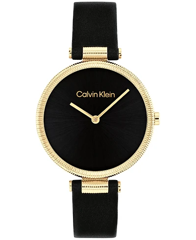 Calvin Klein Women's Gleam Black Leather Strap Watch 32mm