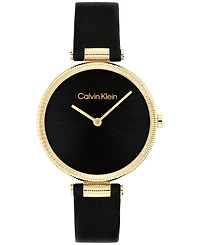 Calvin Klein Women's Gleam Black Leather Strap Watch 32mm