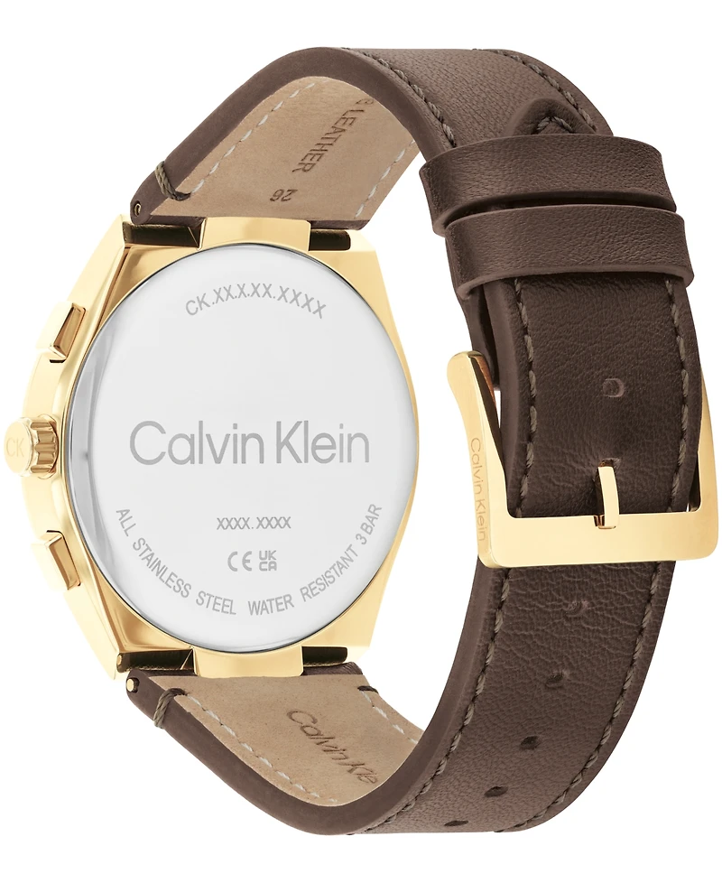 Calvin Klein Men's Distinguish Brown Leather Strap Watch 44mm