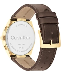 Calvin Klein Men's Distinguish Brown Leather Strap Watch 44mm