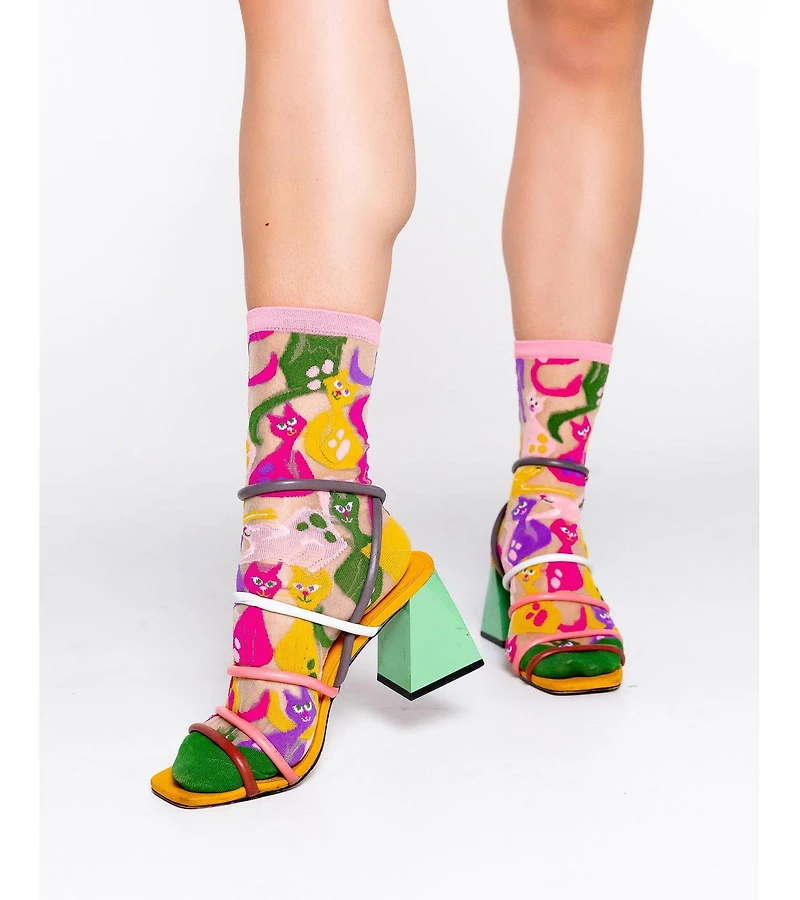 Sock Candy Women's Dopamine Cats Sheer Sock