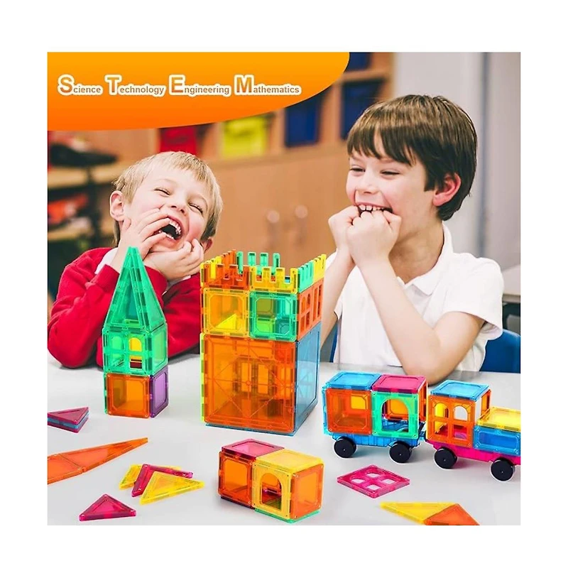 Contixo ST4 -Kids Toy Magnet Tiles -112 Pcs 3D Building Blocks Stem Construction