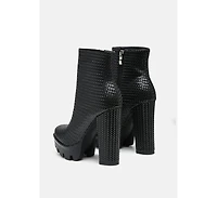 Moleski Textured Block Heeled Boots