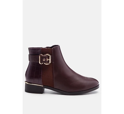 Frothy Buckled Ankle Boots With Croc Detail