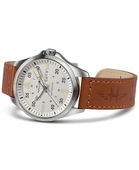 Hamilton Men's Swiss Automatic Khaki Aviation Day Date Brown Leather Strap Watch 42mm
