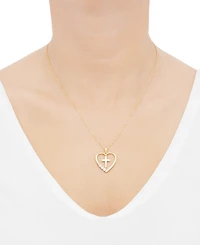 Lab-Grown Opal Cross in Heart 18" Pendant Necklace (1/8 ct. t.w.) in 14k Gold-Plated Sterling Silver