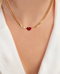 Lab Grown Ruby Herringbone Link 18" Collar Necklace (1-5/8 ct. t.w.) in 14k Rose Gold-Plated Sterling Silver