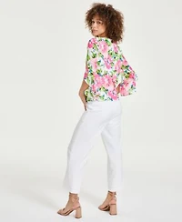 Kasper Womens Floral Print Blouse Ankle Pants
