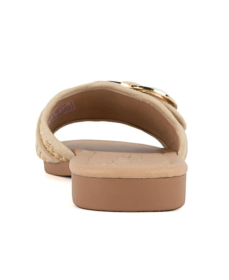 Juicy Couture Women's Zapphire Heart Buckle Slide Flat Sandals