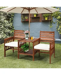 3 Pieces Outdoor Patio Table Chairs Set Acacia Wood Loveseat
