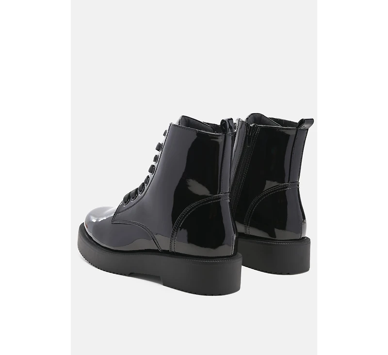 Womens rubble statement pu lace up ankle boots