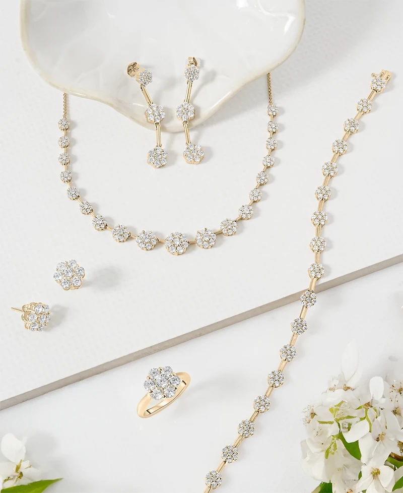 Wrapped in Love Diamond Triple Flower Cluster Drop Earrings (1-1/2 ct. t.w.) in 14k Gold, Created for Macy's
