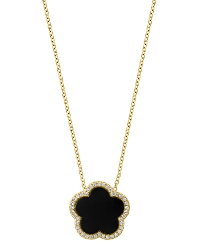 Effy Malachite & Diamond (1/6 ct. t.w.) Flower Halo 18" Pendant Necklace 14k Gold (Also Onyx)