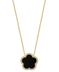 Effy Malachite & Diamond (1/6 ct. t.w.) Flower Halo 18" Pendant Necklace 14k Gold (Also Onyx)