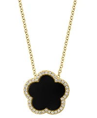 Effy Malachite & Diamond (1/6 ct. t.w.) Flower Halo 18" Pendant Necklace 14k Gold (Also Onyx)