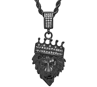 Steeltime Men's Stainless Steel Simulated Diamond Crowned Lion's Head 30" Pendant Necklace