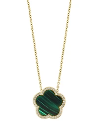 Effy Malachite & Diamond (1/6 ct. t.w.) Flower Halo 18" Pendant Necklace 14k Gold (Also Onyx)