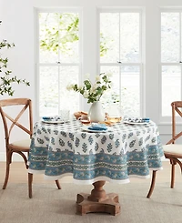 Tropez Block Print Stain Water Resistant Indoor and Outdoor Tablecloth