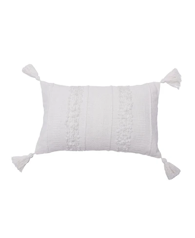 Barton Ivory White Striped Throw Pillow, 14" x 22" w/ Tassels