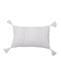 Barton Ivory White Striped Throw Pillow, 14" x 22" w/ Tassels