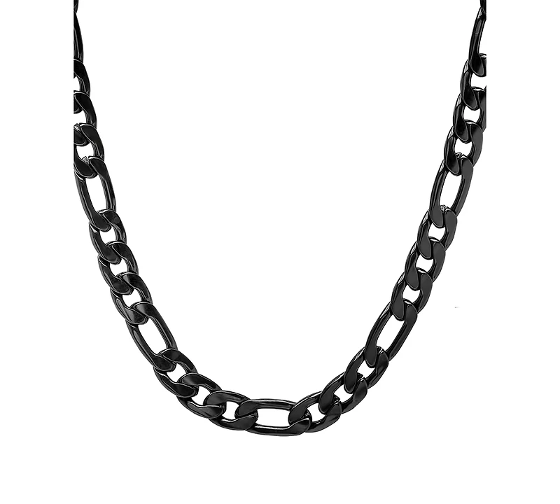 Steeltime Men's Black Figaro Link Necklace, 24"