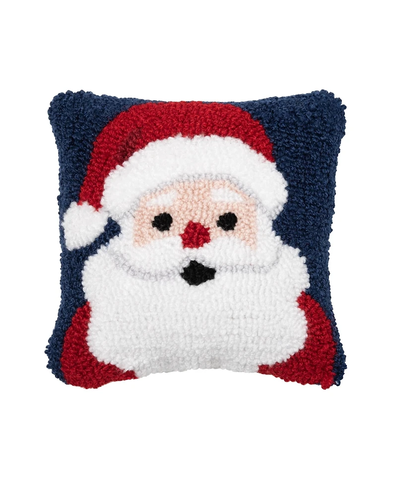 8" x 8" Christmas Santa Wishes Santa Face on Black Background Petite Accent Hooked Pillow