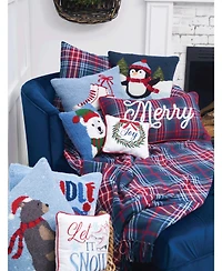 C&F Home 12" x 12" White Polar Bread Wearing Hat and Scarf on Blue Background Holiday Winter Cotton Hooked Pillow Accent Throw Pillow