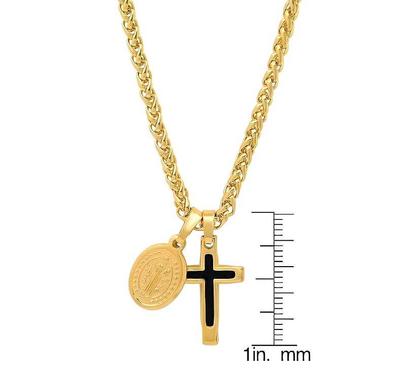 Steeltime Men's Cross & St. Benedict Pendant Necklace, 24"