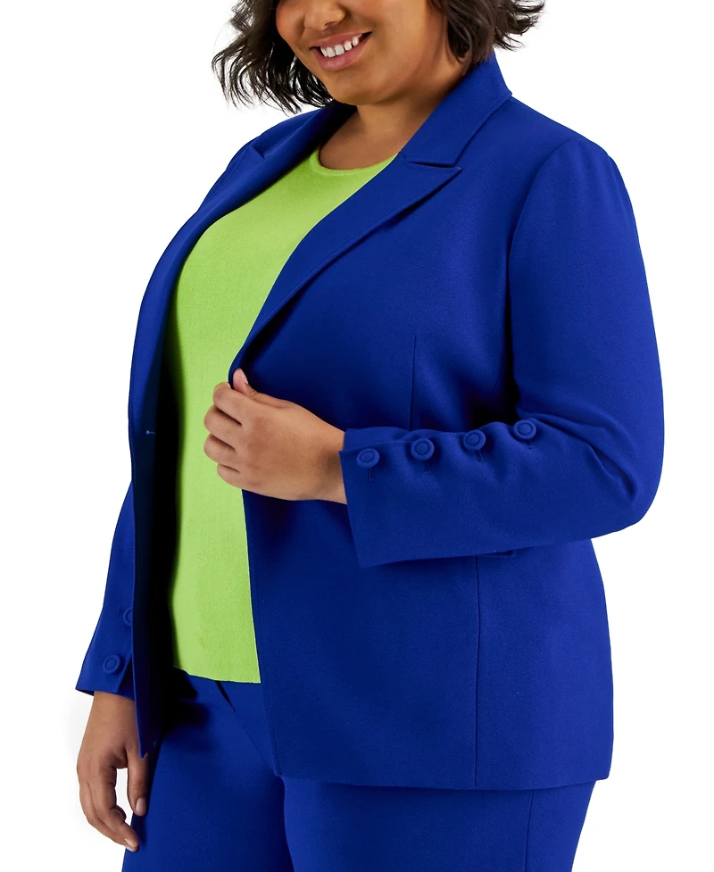 Tahari Asl Plus Peak-Lapel Button-Sleeve Blazer