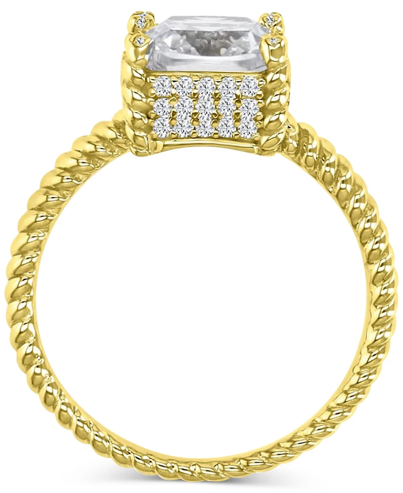 Cubic Zirconia Cushion-Cut Solitaire Twist Rope Engagement Ring