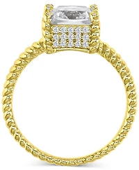 Cubic Zirconia Cushion-Cut Solitaire Twist Rope Engagement Ring