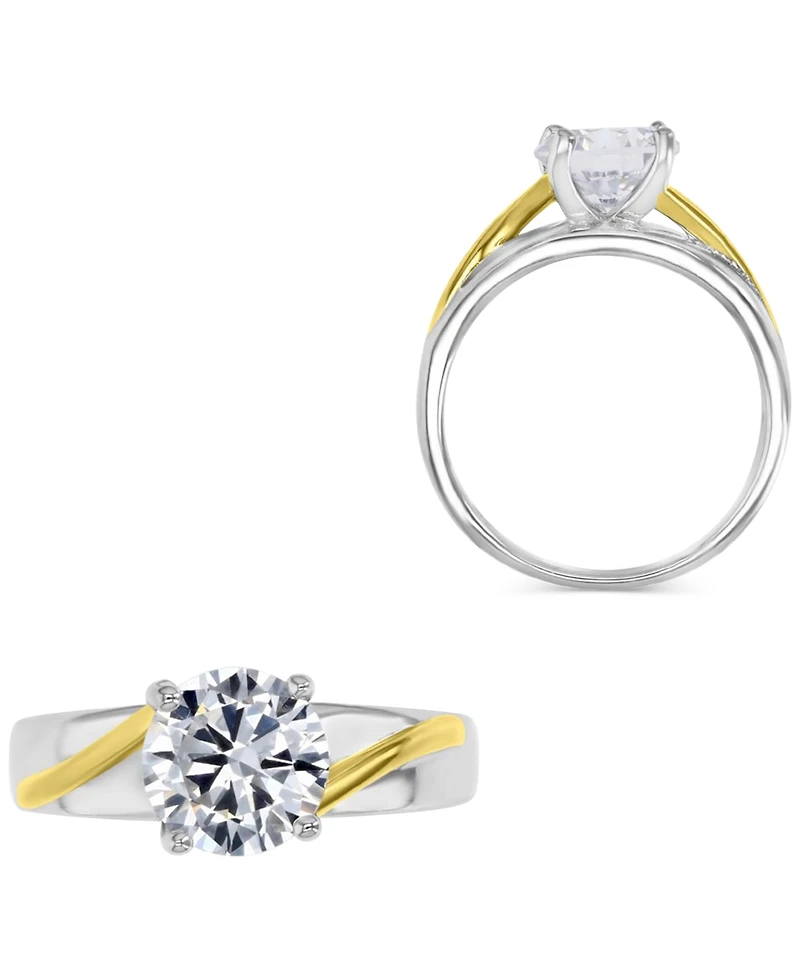 Cubic Zirconia Twist Style Engagement Ring Sterling Silver & 14k Gold-Plate
