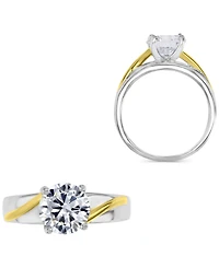 Cubic Zirconia Twist Style Engagement Ring Sterling Silver & 14k Gold-Plate