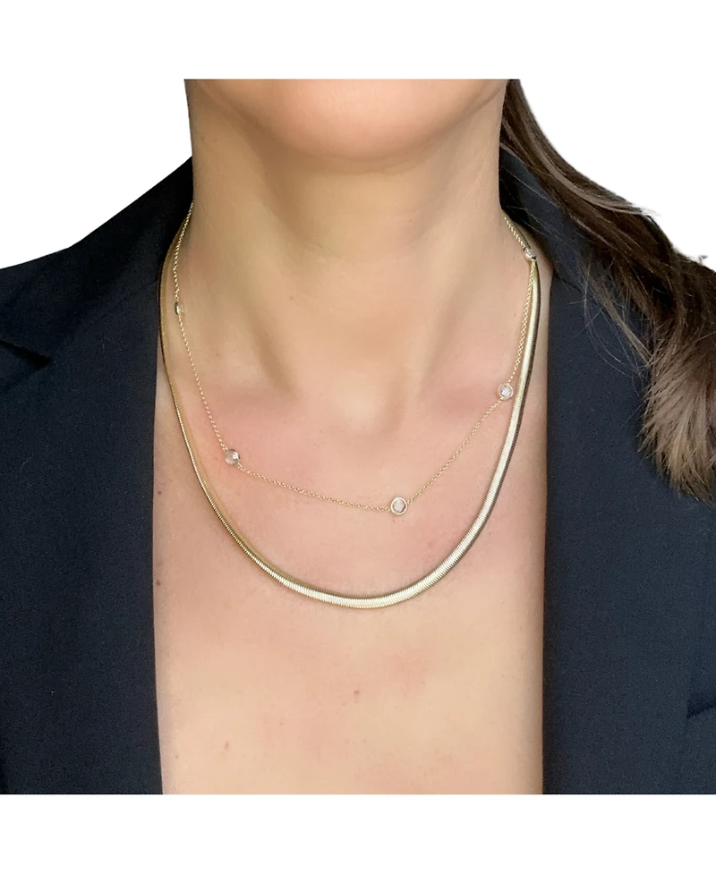 Polished Herringbone Chain & Cubic Zirconia Station Necklace Set