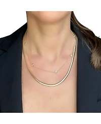 Polished Herringbone Chain & Cubic Zirconia Station Necklace Set