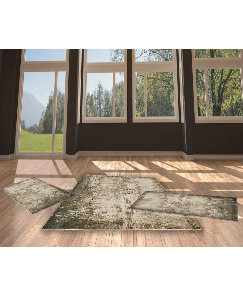 Km Home Axis Abstract 2'6" x 8', 3'3" x 4'10", 5'1" x7'5" Area Rug Set, 3 Piece