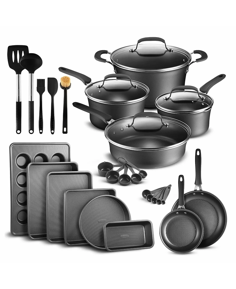 Bakken- Swiss Cookware Set – 23 Piece – Multi-Sized Cooking Pots with Lids, Skillet Fry Pans and Bakeware – Reinforced Pressed Al