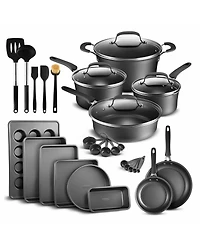 Bakken- Swiss Cookware Set – 23 Piece – Multi-Sized Cooking Pots with Lids, Skillet Fry Pans and Bakeware – Reinforced Pressed Al