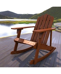 Kiawah Outdoor Patio Classic Acacia Wood Adirondack Rocking Chair, Dark Brown