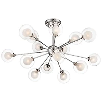Modern Ceiling Light Semi Flush Mount Fixture Chrome 30.75" Wide 15-Light Sputnik Style Double Clear Frosted Glass for Bedroom Kitchen Living Roo