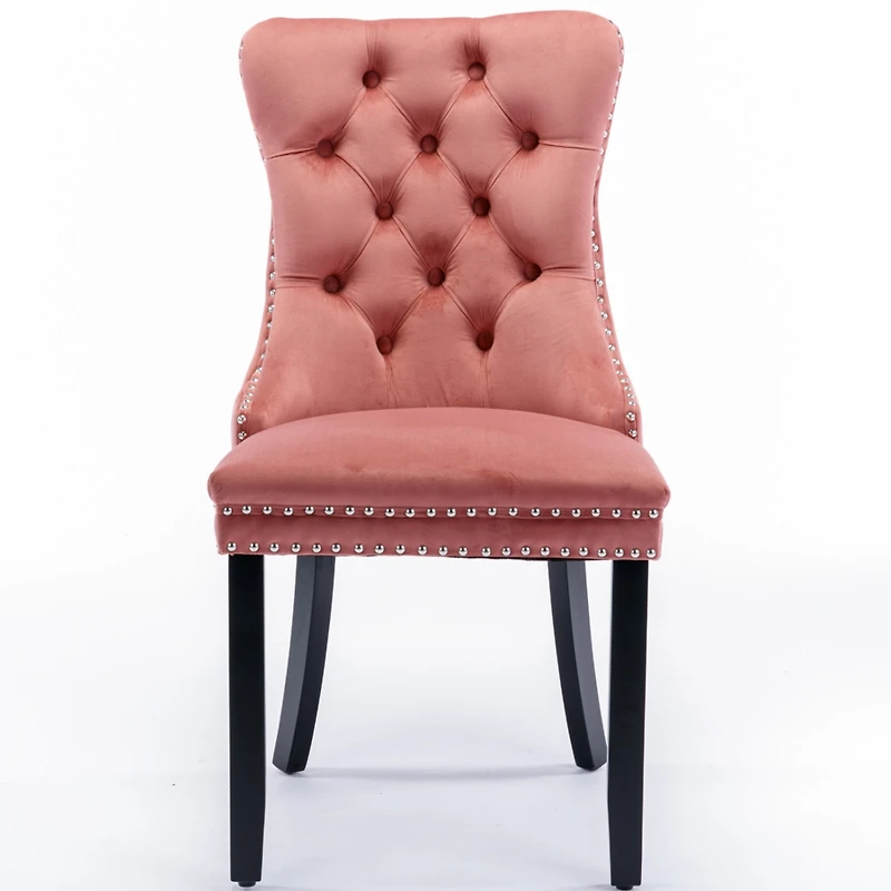 Nikki Collection Modern, High-end Tufted Solid Wood Contemporary Velvet Upholstered Dining Chair with Wood Legs Nailhead Trim 2-Pcs Set, Pink