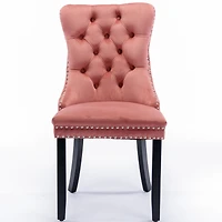 Nikki Collection Modern, High-end Tufted Solid Wood Contemporary Velvet Upholstered Dining Chair with Wood Legs Nailhead Trim 2-Pcs Set, Pink