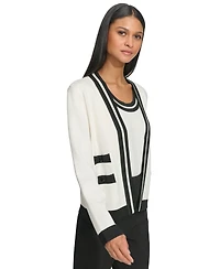 Karl Lagerfeld Women's Open-Front Long-sleeve Knit Cardigan with Contrast Trim