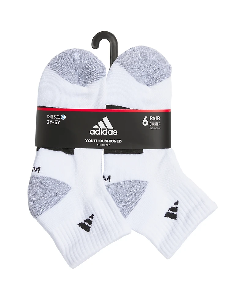adidas Boys Youth Athletic Cushioned Quarter Socks, Pack of 6
